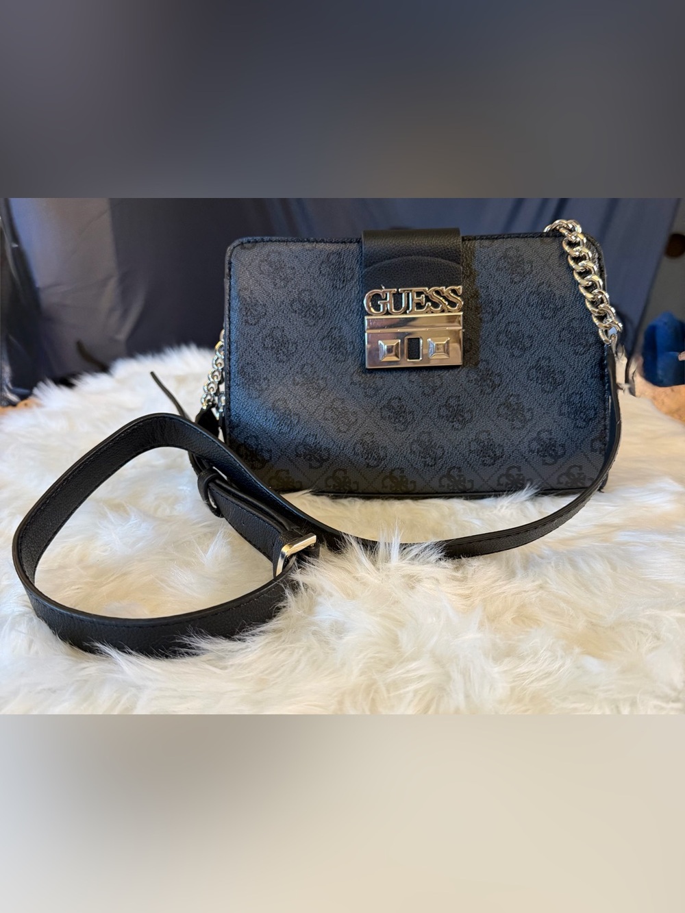 GUESS Black Logo Crossbody with Gold Hardware